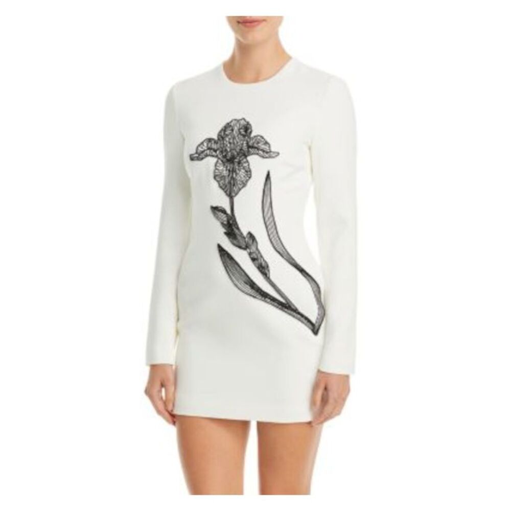 DAVID KOMA Womens White Lined Accent Long Sleeve Mini Evening Sheath Dress 6